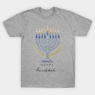 Watercolor Happy Hanukkah Menorah T-Shirt